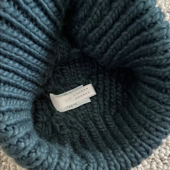 LC Lauren Conrad Chunky Knit Pom Beanie in Teal Green - Picture 6 of 6